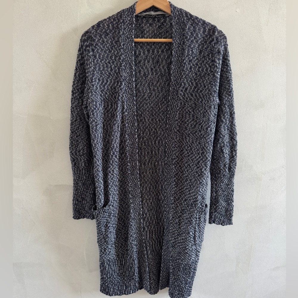 Athleta - Navy & White Long Cardigan Sweater - Size Medium